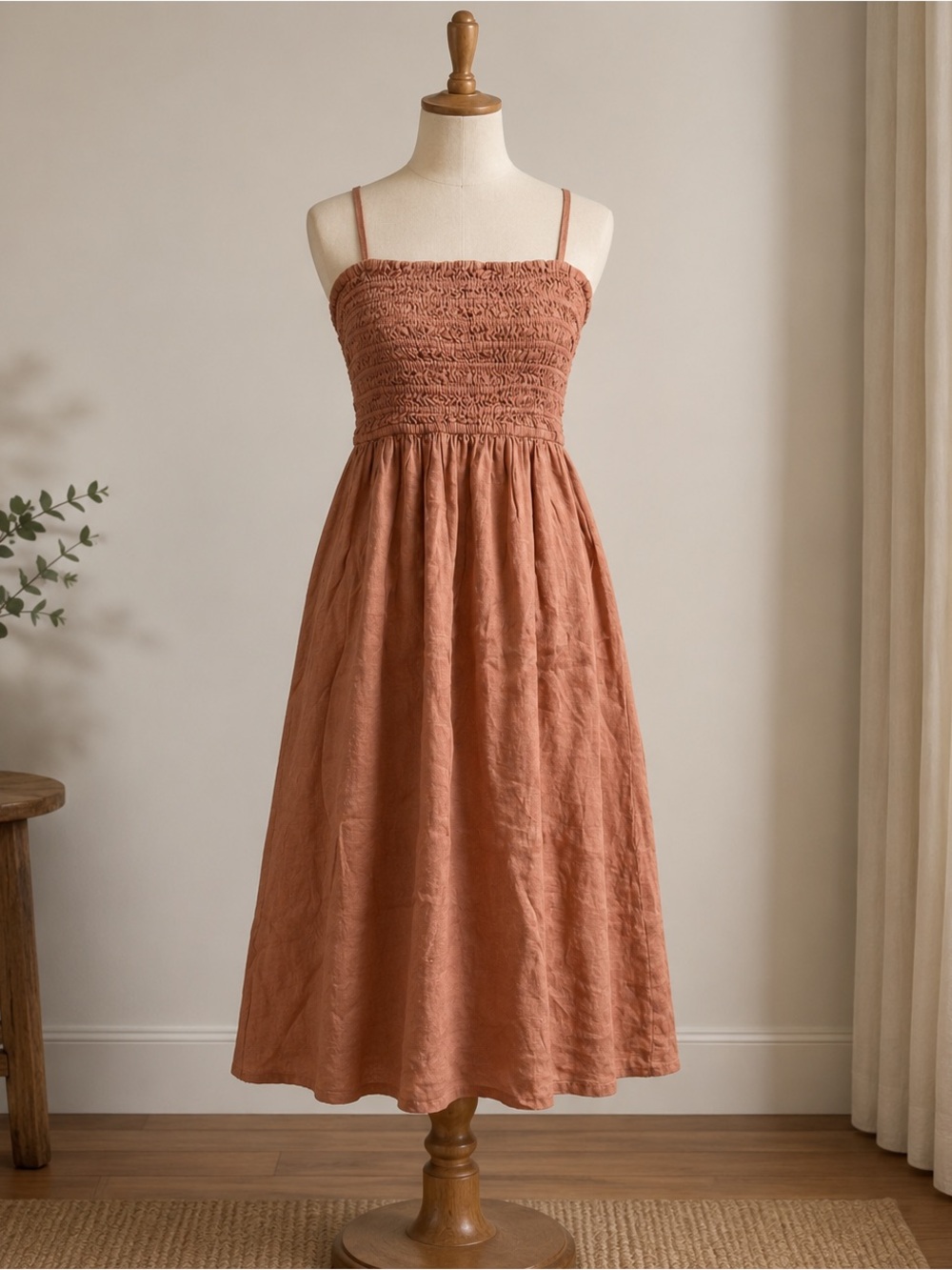 Faithfull the Brand Strapless Smocked Midi Dress in Rust - Picture 2 of 3